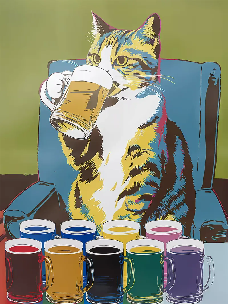 boccali di birra gatto varietà di colori animale peloso animale domestico poster con telaio in alluminio da Rick Thompson