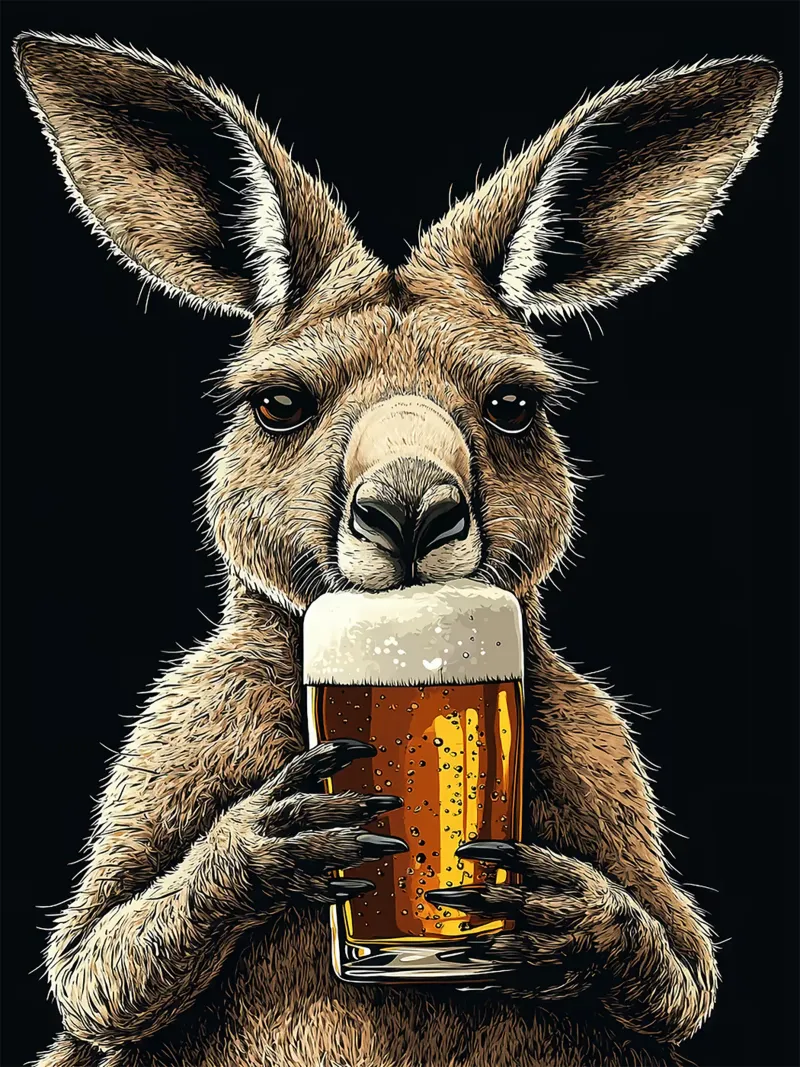 Känguru Bierglas Tierfell Poster von Adam Bican
