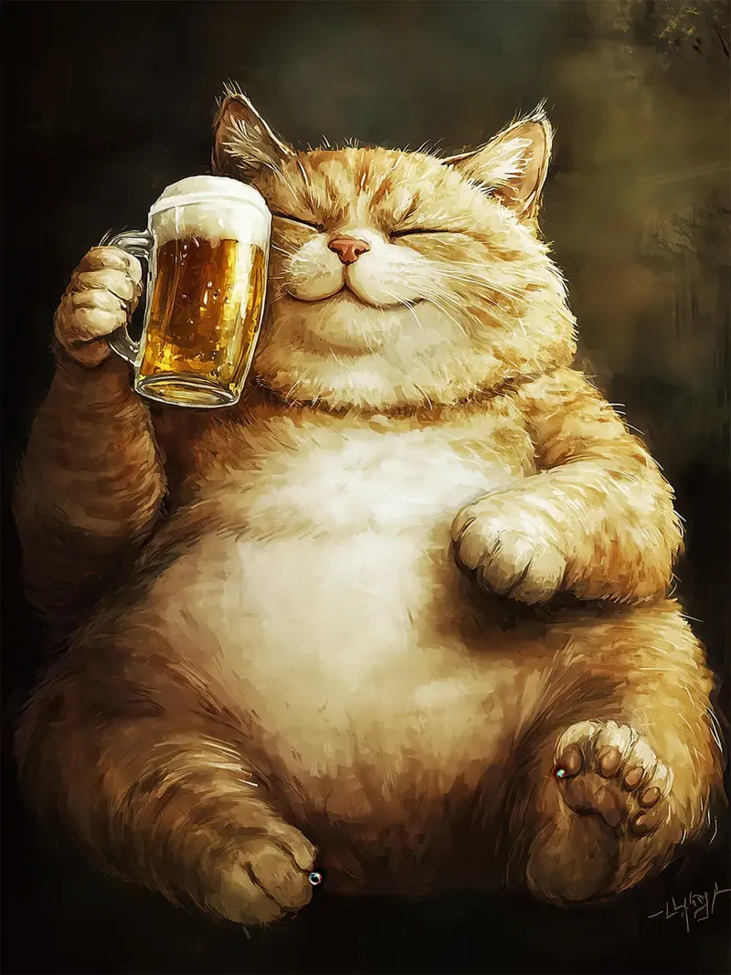 cat beer mug bubbles foam drinking relaxed canvas with Floater frame by Adam Bican