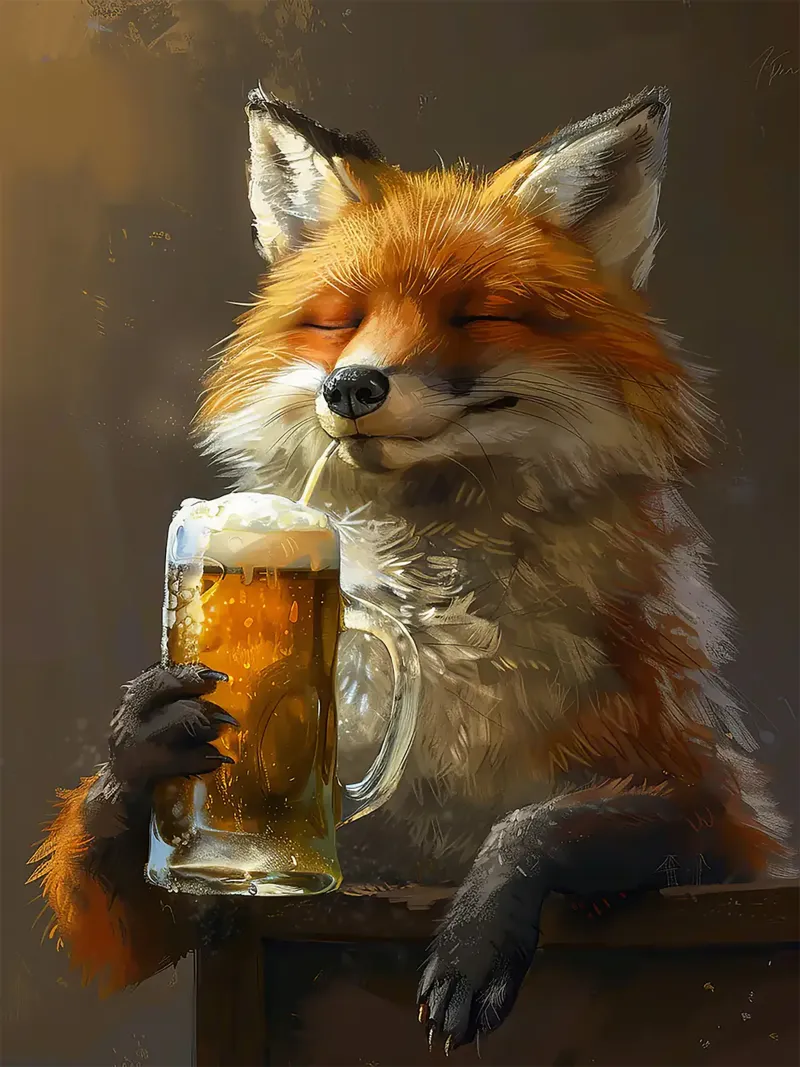 Fuchs Bierglas Krug Schaum Strohhalm Poster mit Kunststoffrahmen von Adam Bican