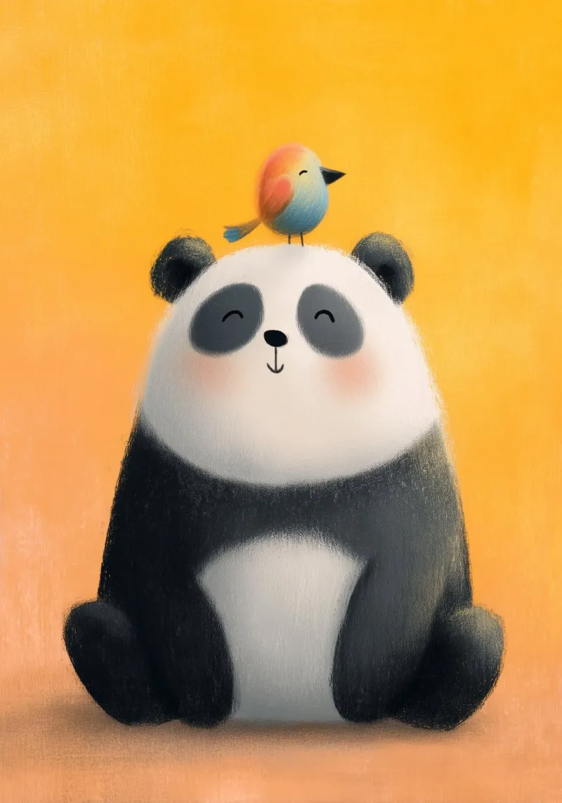 Panda and the Little Bird poster con telaio in alluminio da Kiara