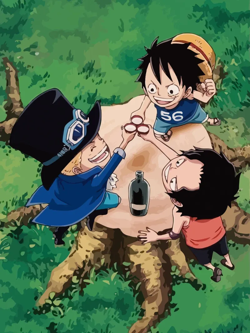 Luffy, Ace and Sabo One Piece poster con telaio in legno da Dumery Art
