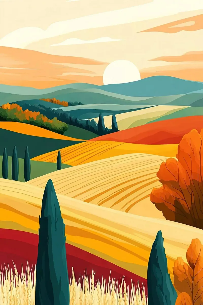 green field orange field poster con telaio in plastica da mip of map