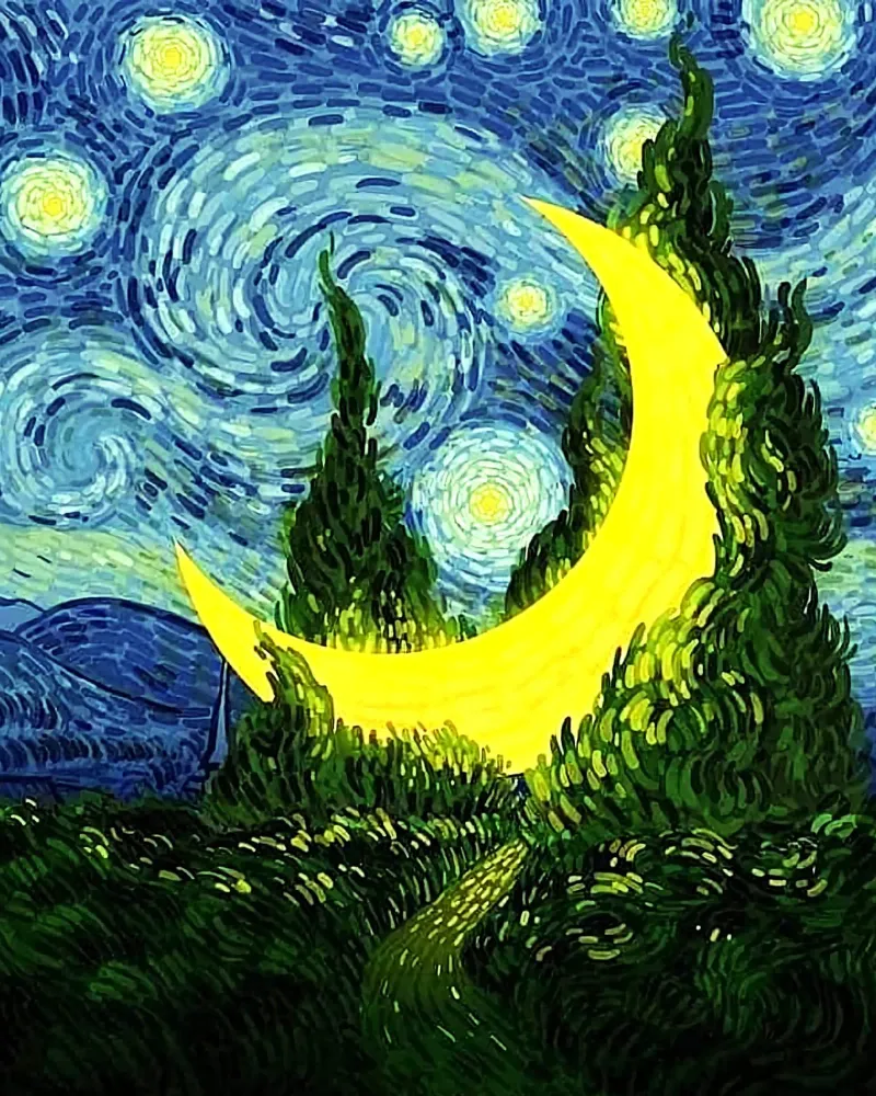 night sky glowing moon poster con telaio in legno da mip of map