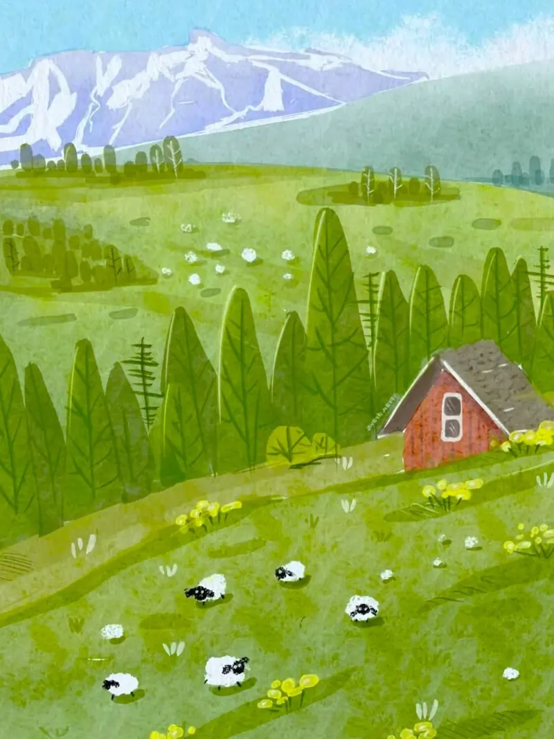 hills pasture window poster con telaio in plastica da Good days