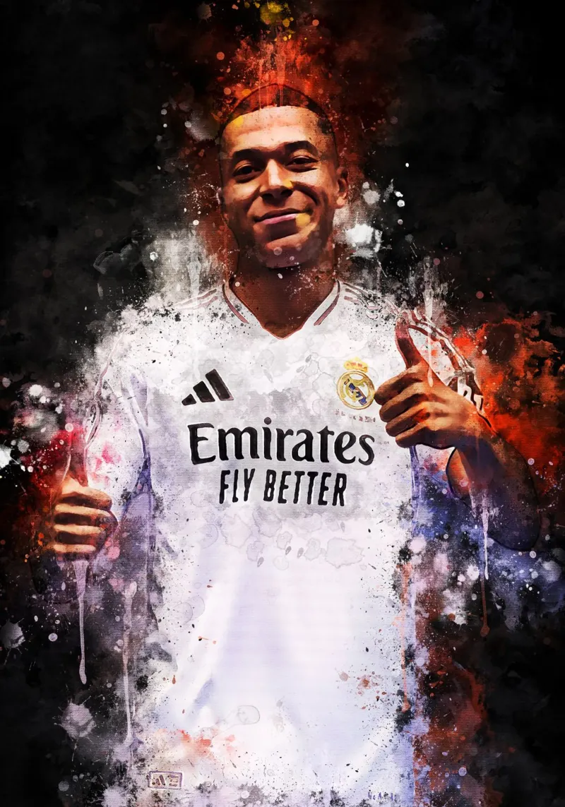 Kylian Mbappé poster con telaio in legno da MasterInkArt