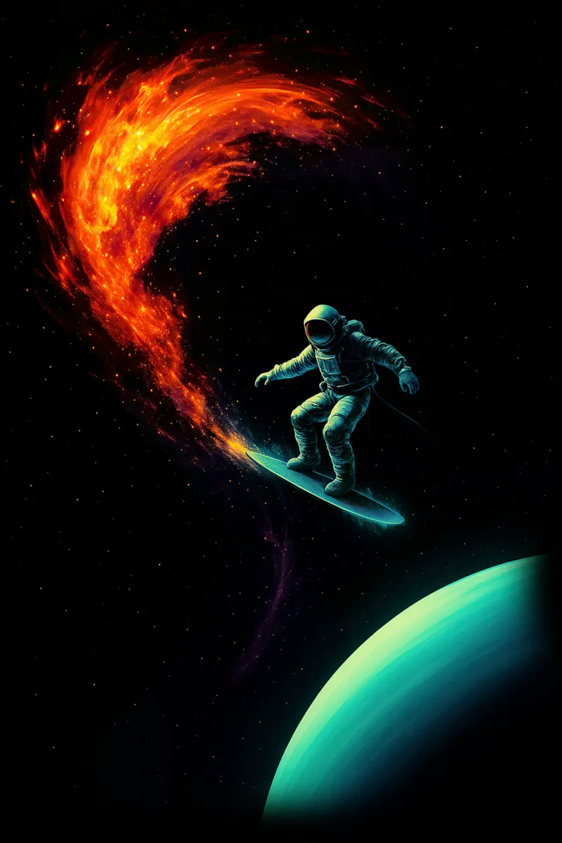Cosmic Surfer: Nebula Ride poster con marco de plástico de BadrBrand