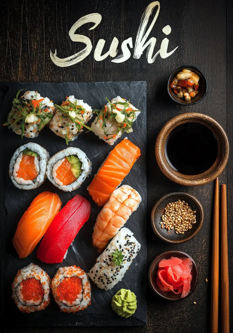 Sushi poster con telaio in alluminio da Fleur de Lys