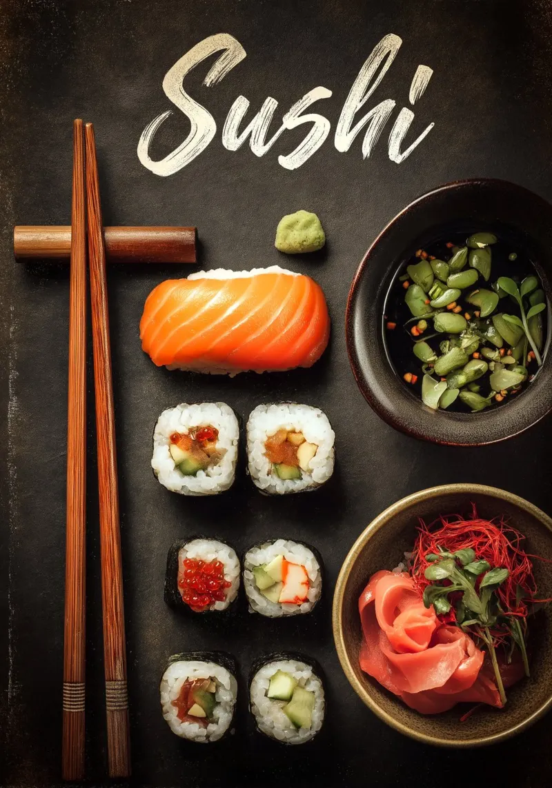 Sushi poster con telaio in legno da Fleur de Lys