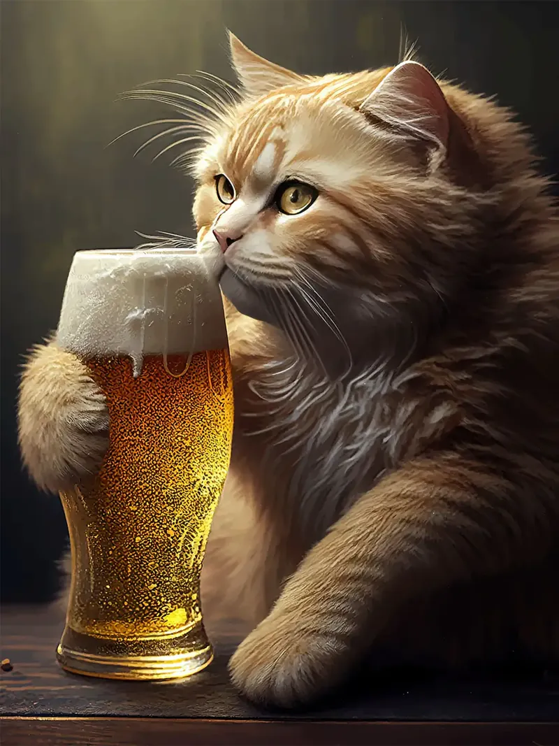 gatto birra bicchiere schiuma arancione pelliccia baffi poster con telaio in alluminio da Hannah Meyer