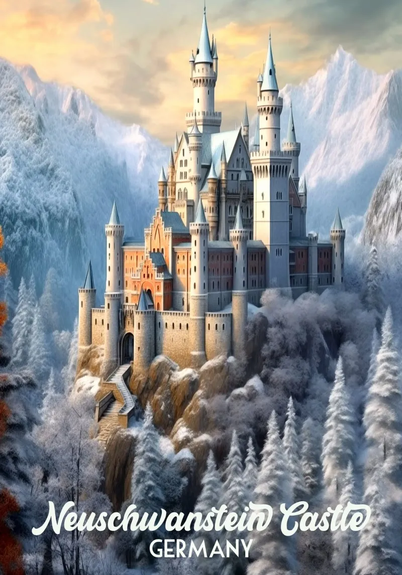 Castello di Neuschwanstein Germania poster con telaio in legno da Stellar Creative