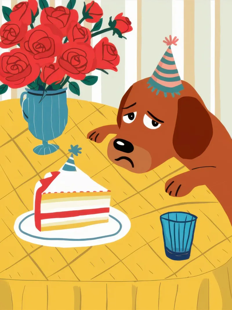 Cane triste di compleanno poster con telaio in alluminio da Lyra Glaze
