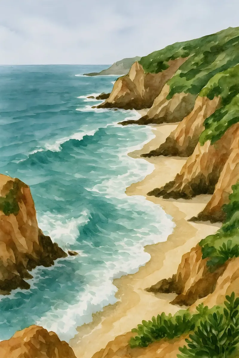 Scogliere in riva al mare turchese poster con telaio in alluminio da Sea of Calm