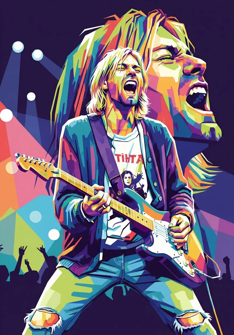Performance di Kurt Cobain poster con telaio in legno da Hantamrata
