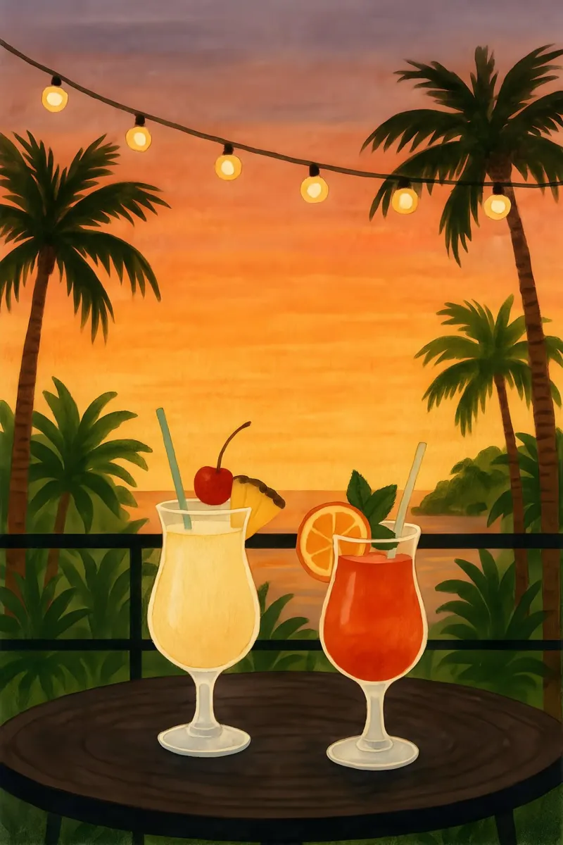 Cocktail al tramonto poster con telaio in alluminio da Sea of Calm