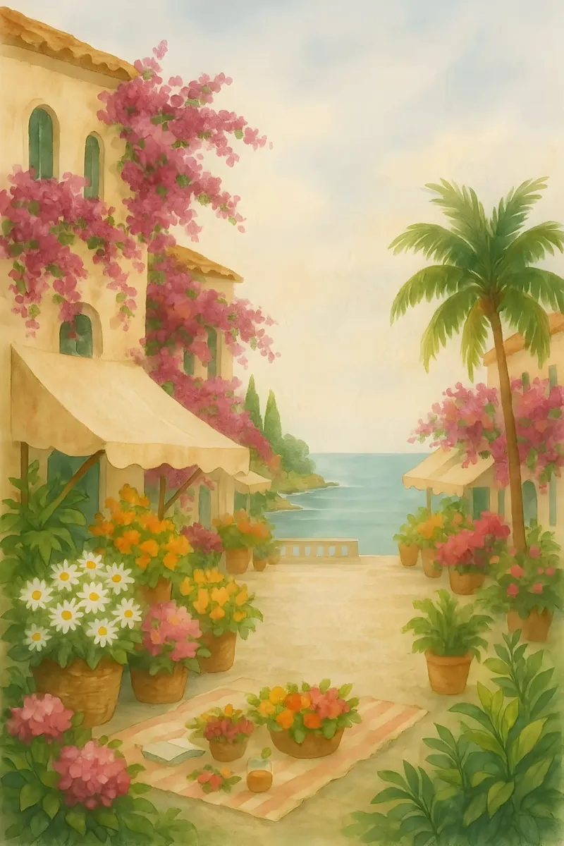 Blooming splendour on the Mediterranean canvas with Floater frame by Sea of Calm