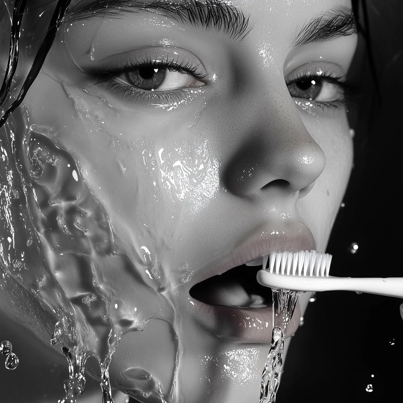 Serie dentista - ritratto liquido avant-garde in bianco e nero tela con Cornice a cassetta da Synthaira
