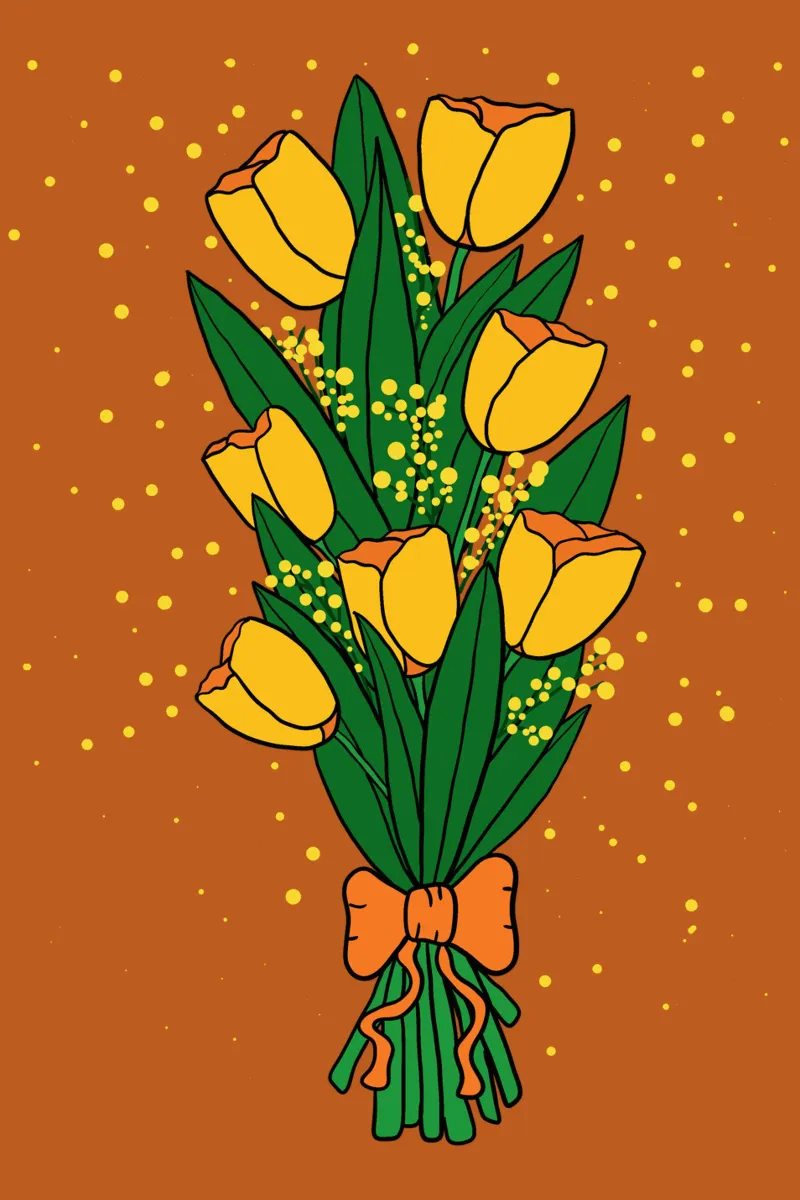 Yellow tulips bouquet tela con Cornice a cassetta da TijanaArtStudio88