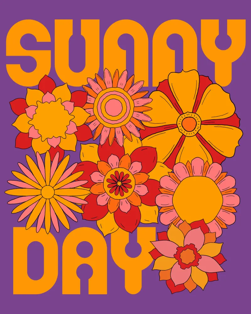 Sunny day Retro flower power poster con telaio in alluminio da TijanaArtStudio88