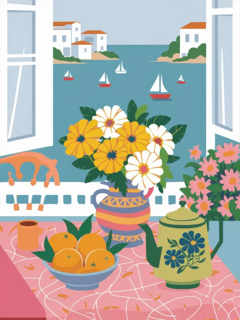Seaview Window Blooms canvas with Floater frame by Autumn Season