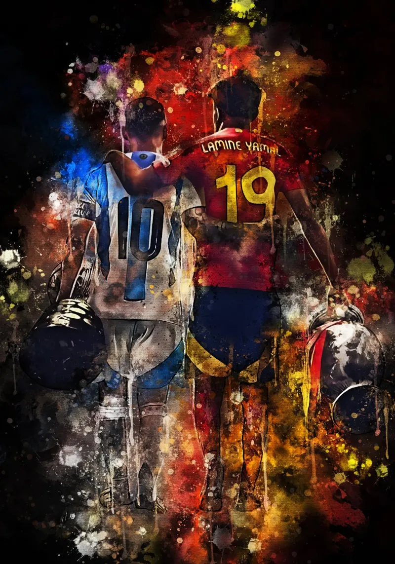 Lionel Messi and Lamine Yamal canvas met Baklijst van MasterInkArt
