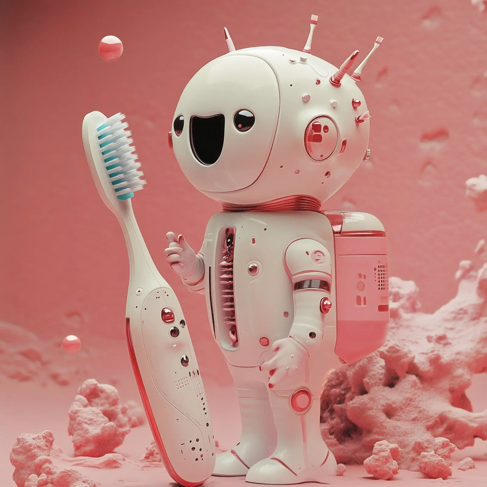 "Cosmic Clean" - Stampa d'arte di un simpatico robot astronauta tela con Cornice a cassetta da Synthaira
