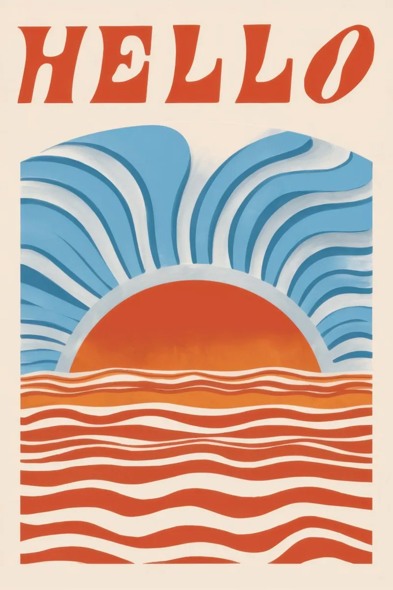 Hello Sunrise Waves poster con telaio in plastica da Bruce Juice