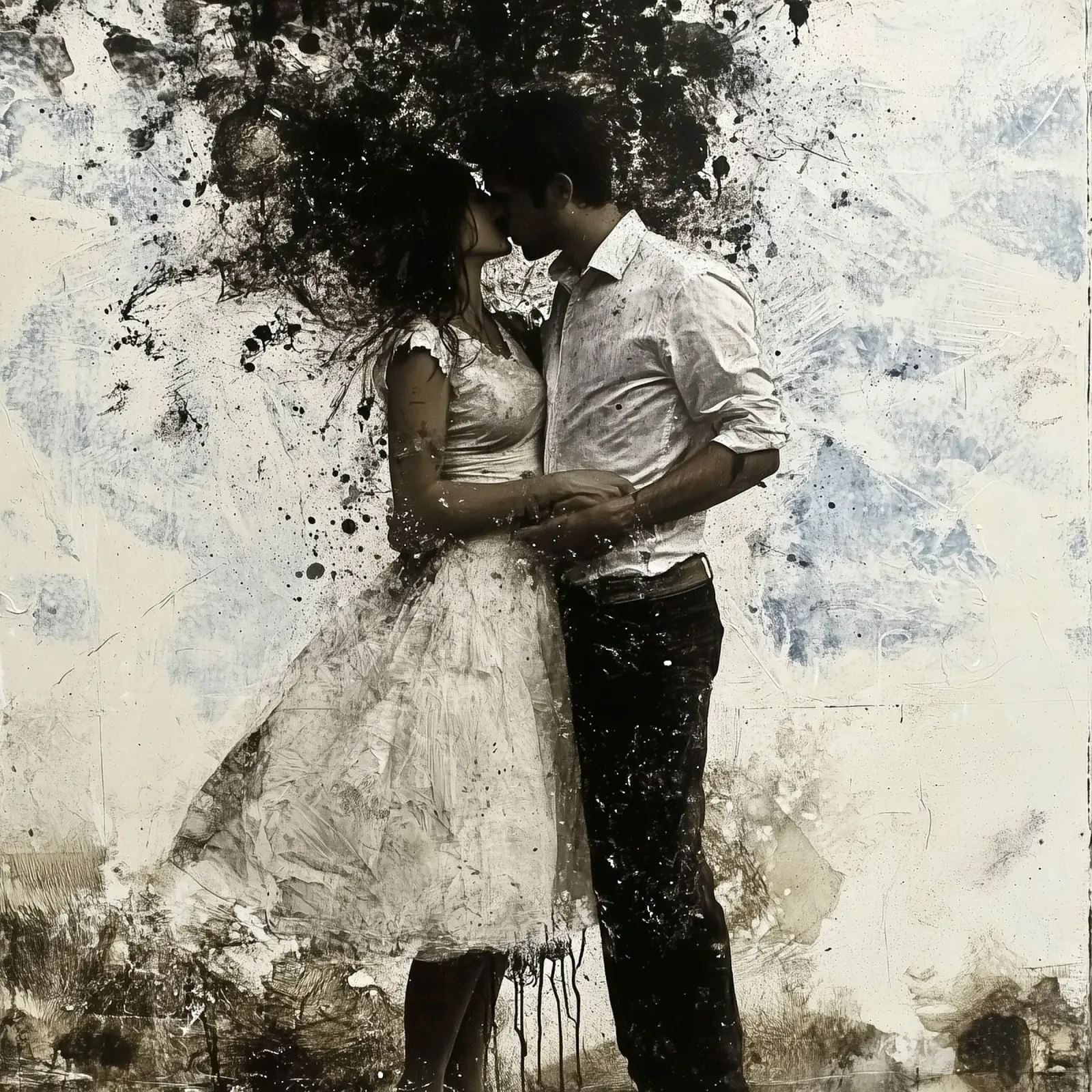 "The Kiss" - Raw & Passionate Abstract Art Print canvas with Floater frame by Synthaira