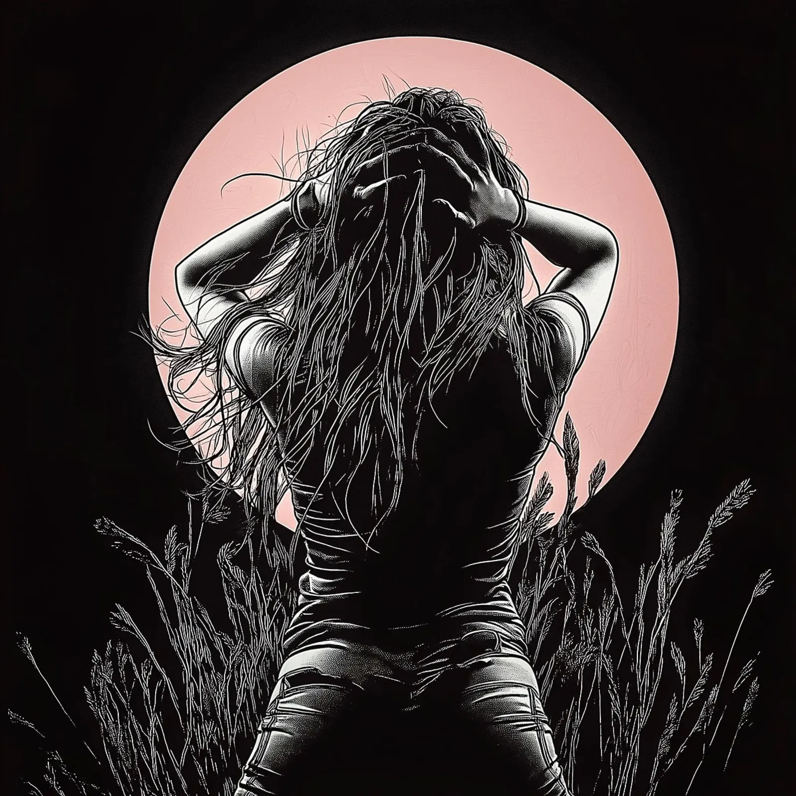 "Libertad a la luz de la luna" - Impresión artística a tinta estilo novela gráfica poster de Synthaira
