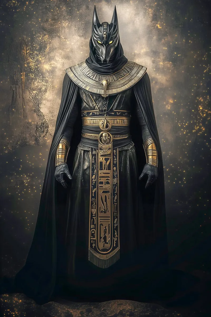 "Anubis, The Judge" - Egyptian God Dark Fantasy Art Print canvas with Floater frame by Synthaira