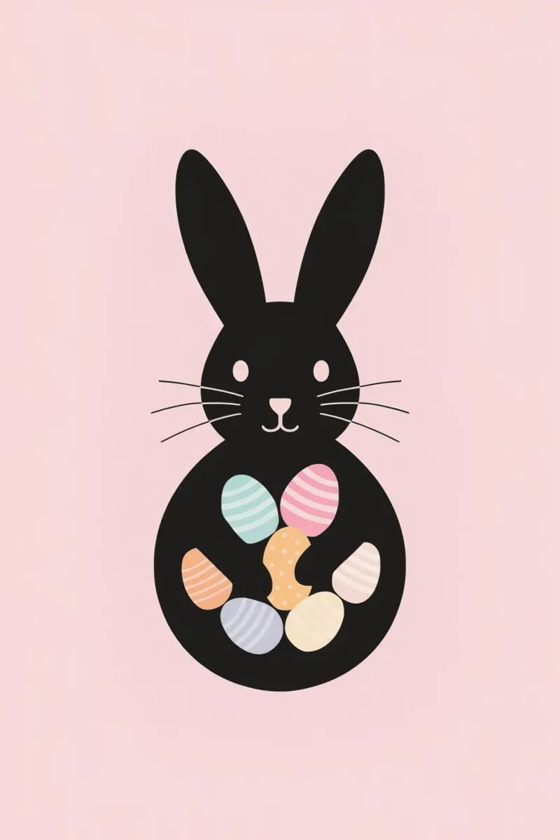 Black Rabbit Silhouette with Easter Eggs on Pink Background canvas with Floater frame by DesignDoodle