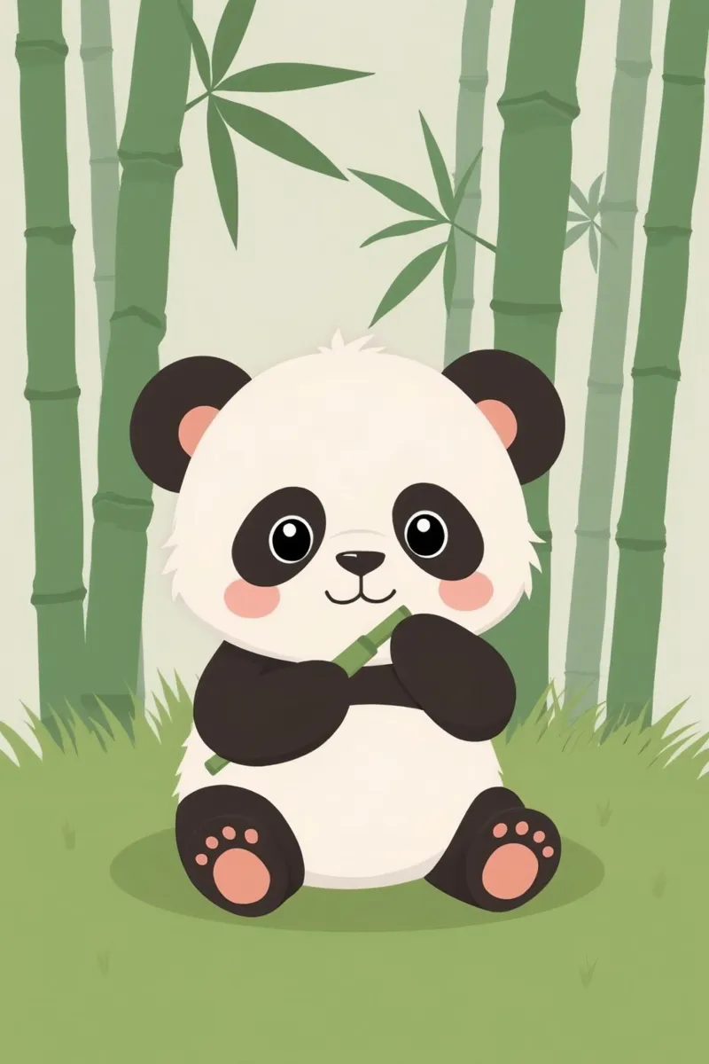 Panda a cartoni animati con bambù nella foresta di bambù poster con telaio in alluminio da DesignDoodle
