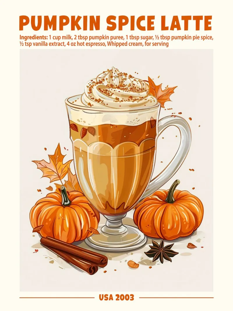 Pumpkin Spice Latte, USA 2003 poster con telaio in alluminio da janetlynn