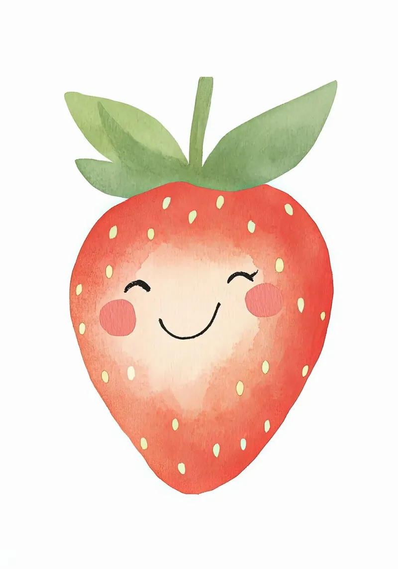 Acquerello di fragole sorridenti poster con telaio in legno da David Müller