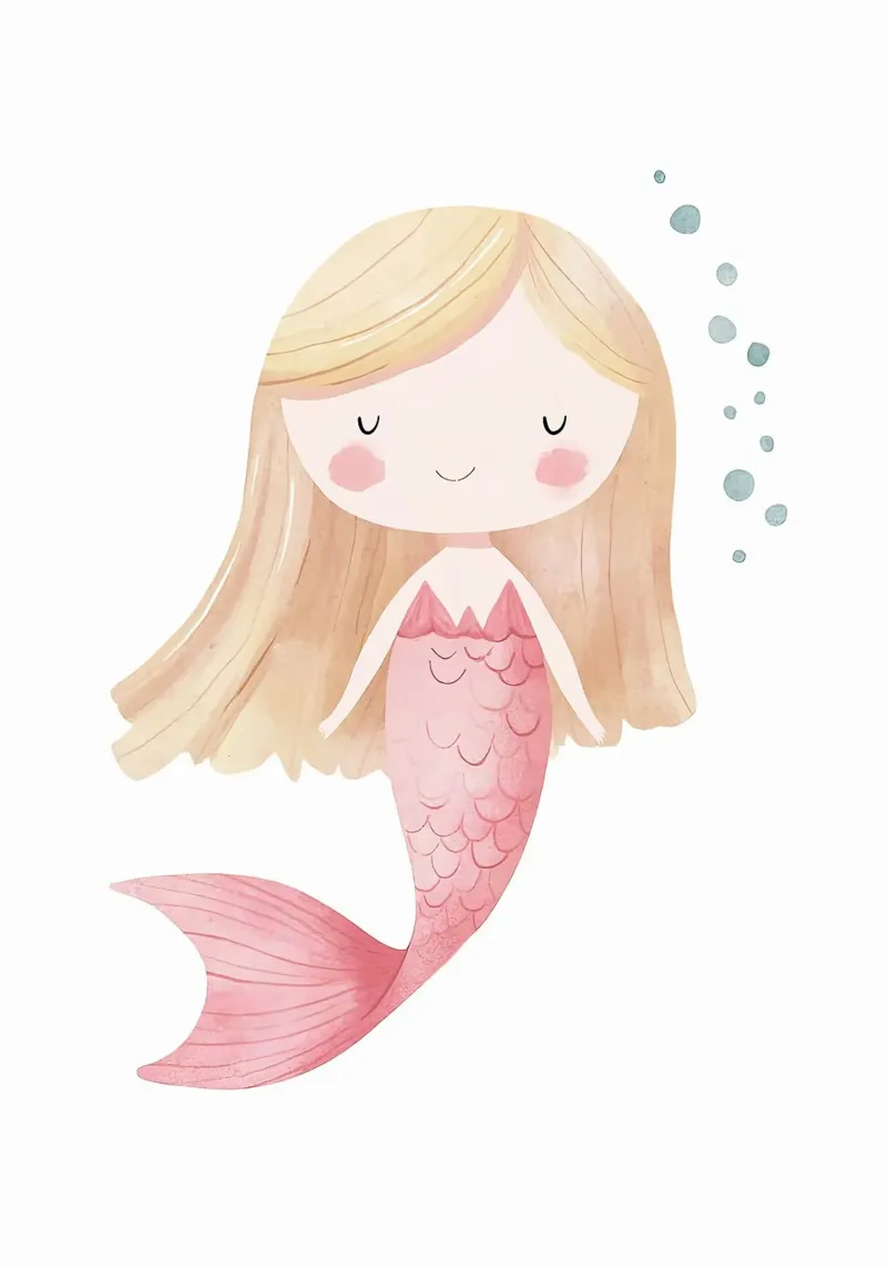 Simpática ilustración de una sirena poster de David Müller