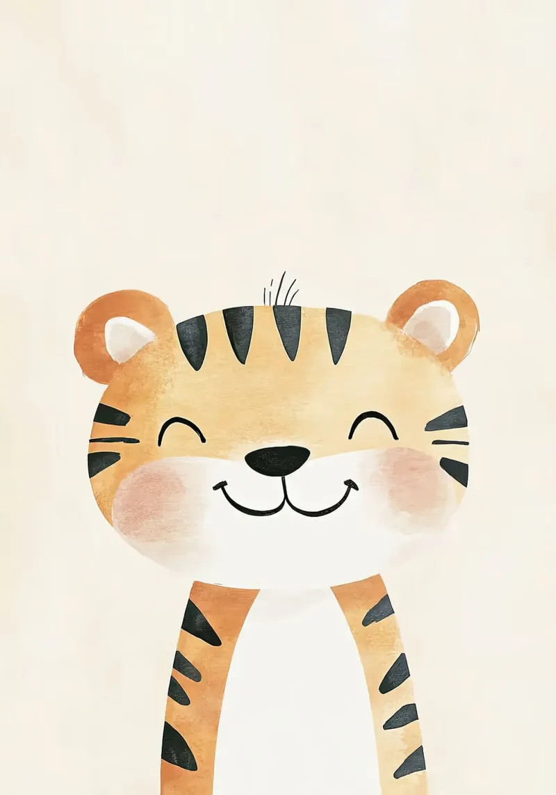 Acquerello di tigre sorridente poster con telaio in legno da David Müller