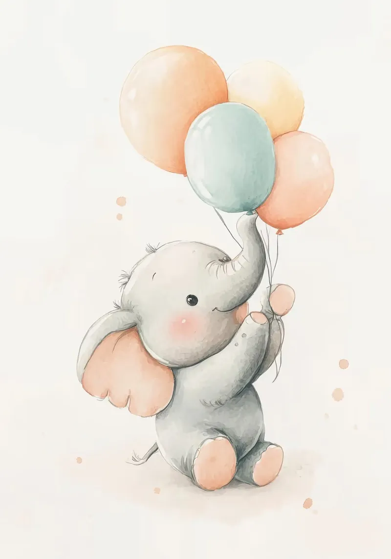 Elefante carino con palloncini poster da David Müller