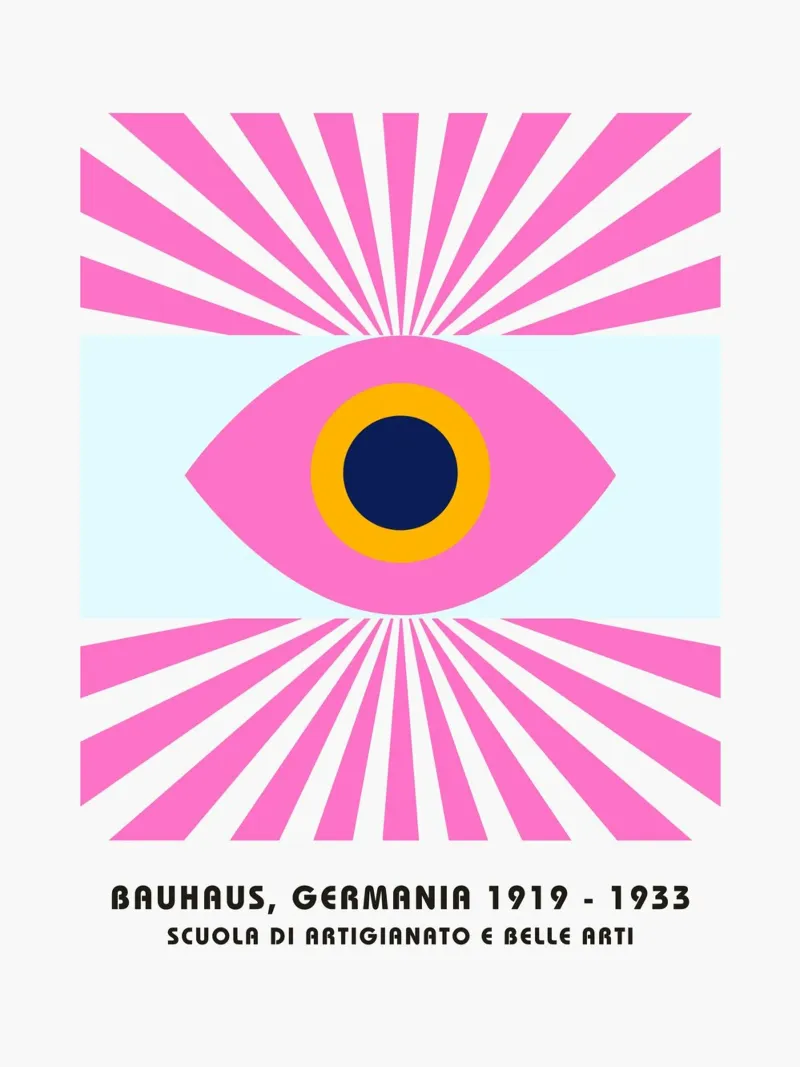 Bauhaus oog ontwerp - Abstracte geometrie kunst poster met houten frame van Studio Vibe