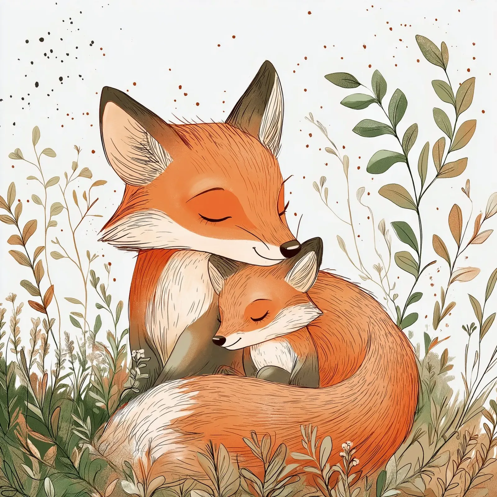 "L'amore di una madre" - Stampa acquerellata di una dolce volpe e di un cucciolo di cane poster con telaio in alluminio da Synthaira