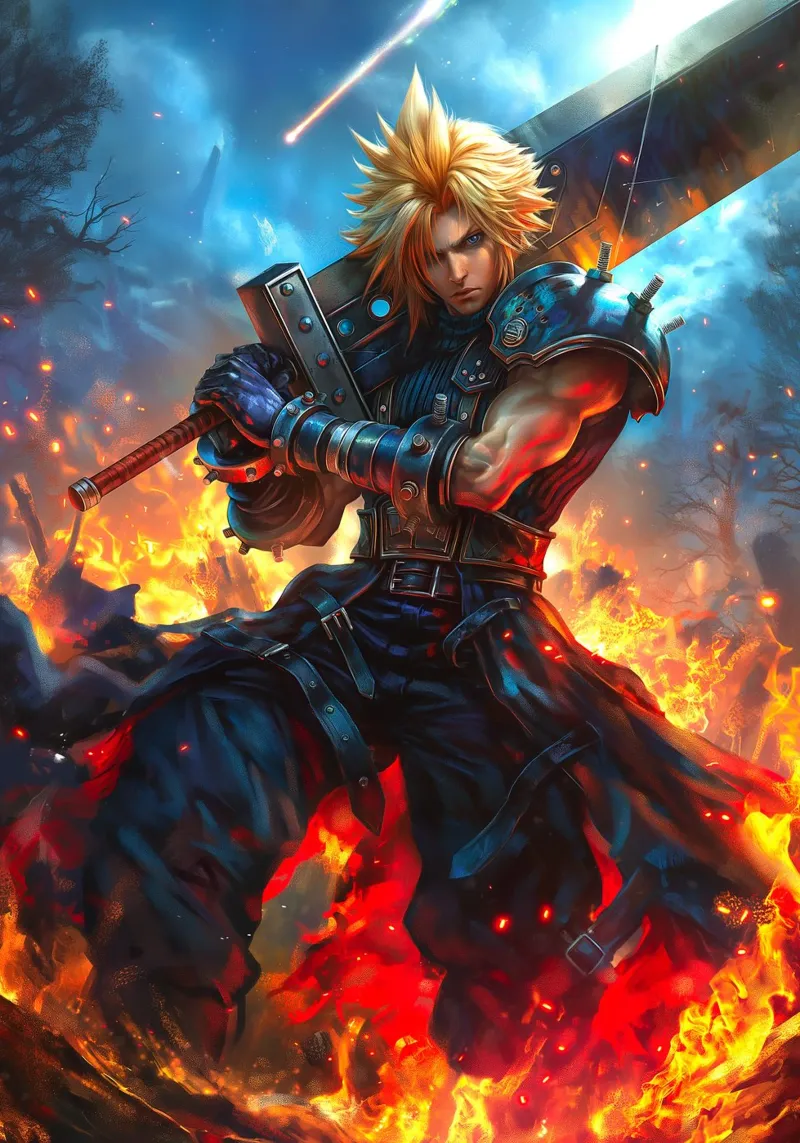 Cloud Strife Final Fantasy VII FF7 poster con telaio in alluminio da Fleur de Lys