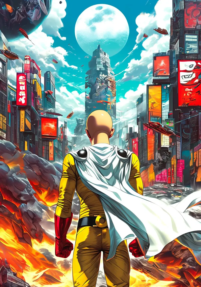 Saitama One Punch Man tela con Cornice a cassetta da Fleur de Lys