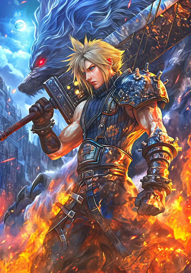 Cloud Strife Final Fantasy VII FF7 poster con telaio in plastica da Fleur de Lys