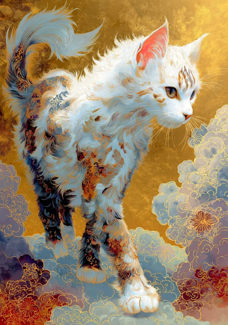 Gatto Ukyio-e poster con telaio in plastica da Fleur de Lys