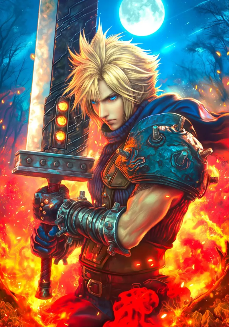 Cloud Strife Final Fantasy VII FF7 poster con telaio in alluminio da Fleur de Lys