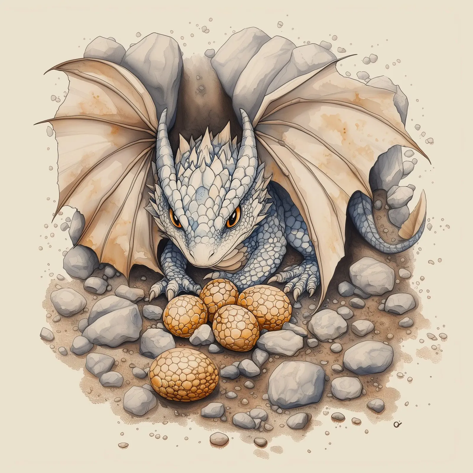 "Hort des kleinen Drachen" - Niedliche Fantasy-Kinderzimmer-Wandkunst Poster mit Holzrahmen von Synthaira