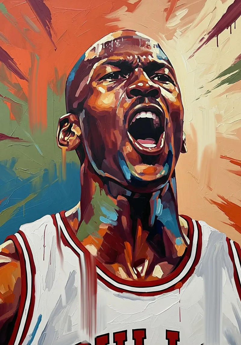 Michael Jordan abstracte kleurrijke kunst poster met houten frame van Lembayung art