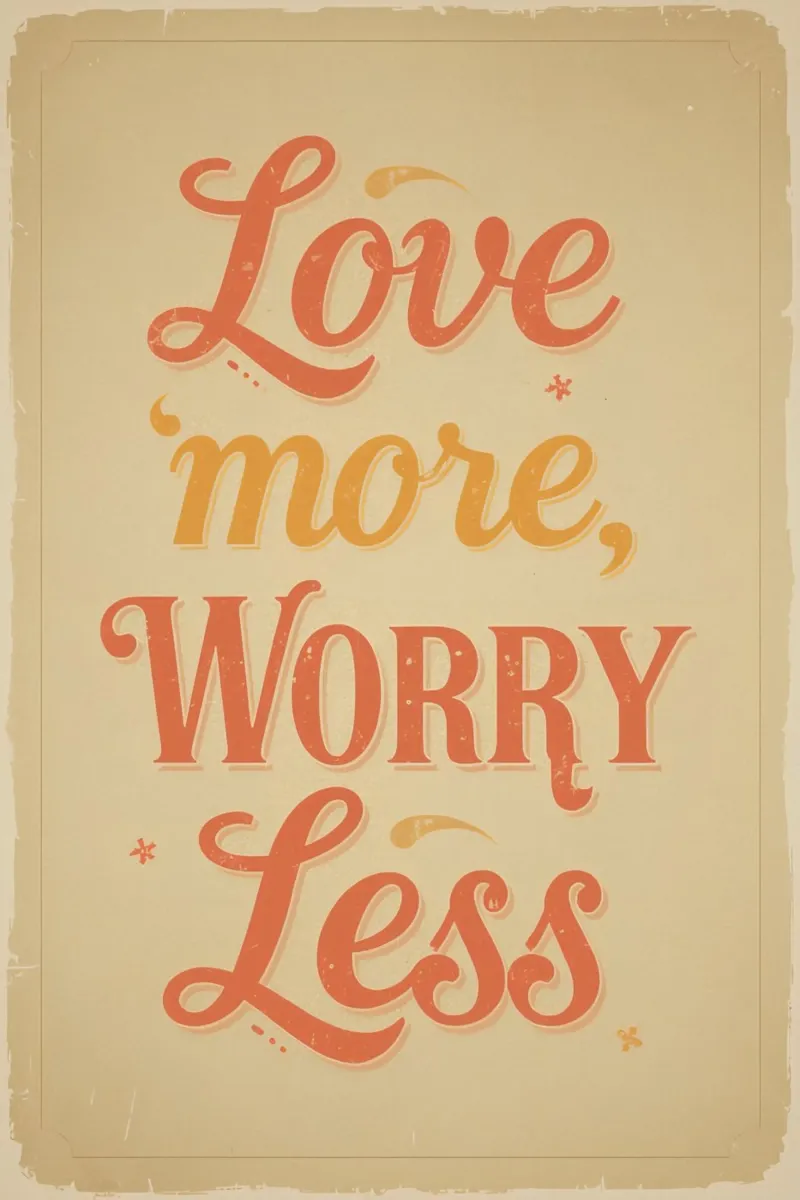 Poster tipografico "Love more Worry less" (Ama di più, preoccupati di meno) poster con telaio in legno da DesignDoodle