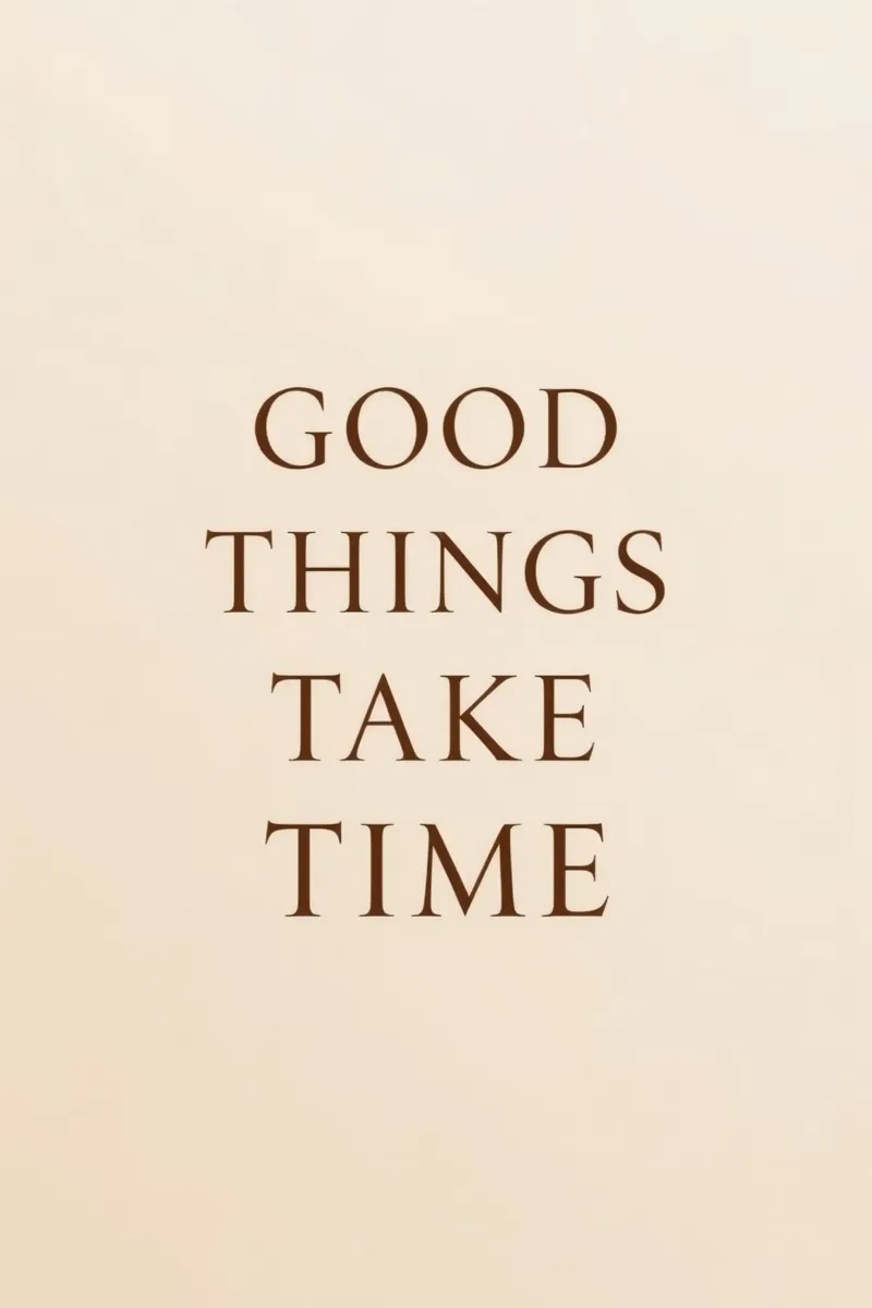 Good Things Take Time Brown on Beige Background canvas with Floater frame by DesignDoodle