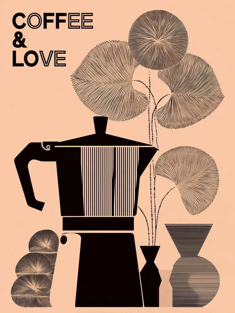 Coffee & Love Geometric Minimal Poster artistic frame design poster with aluminum frame by Kaji