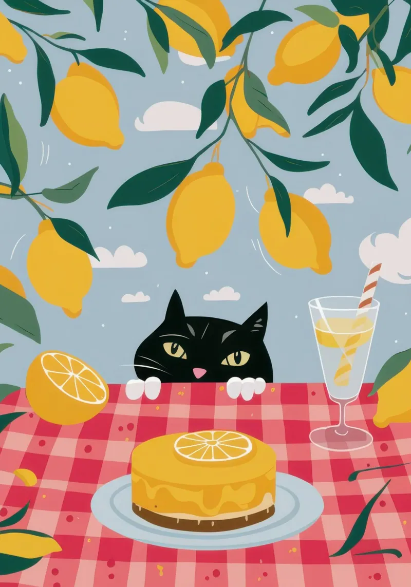 Gatto da cucina Caper poster con telaio in legno da Autumn Season